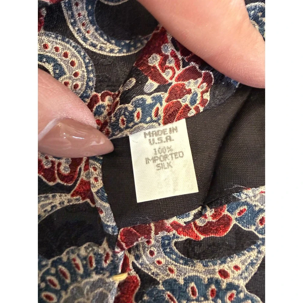 Oscar de la Renta Mens Silk Tie Navy Blue Burgundy Floral Paisley Made in USA